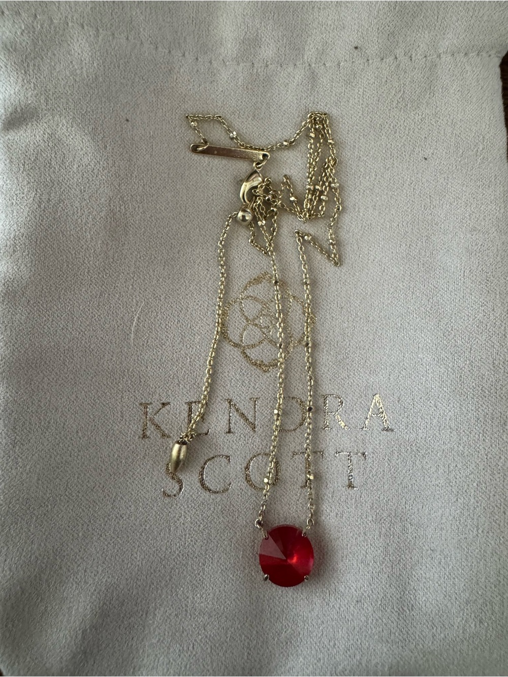 Kendra Scott Gold Necklace with Red Faceted Pendant